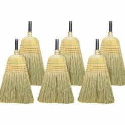 Genuine Joe Warehouse Broom - Corn Fiber Bristle - 38" Handle Length - 57" Overall Length - Lacquered Wood Handle - 6 / Carton - Natural
