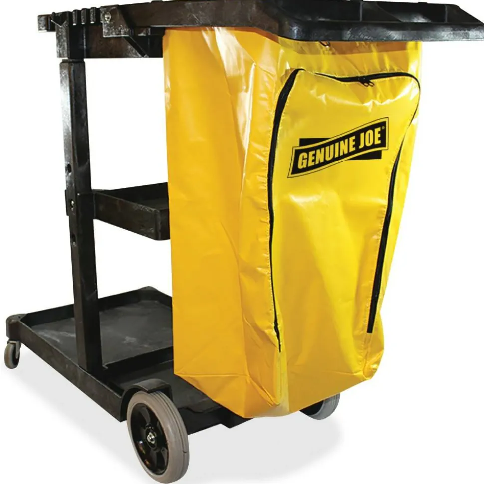 Genuine Joe Workhorse Janitor's Cart, 40"W x 20.50"D x 38"H, Charcoal, Yellow