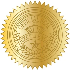 Geographics Embossed Seals, 2", Gold Excellence, Pack Of 50