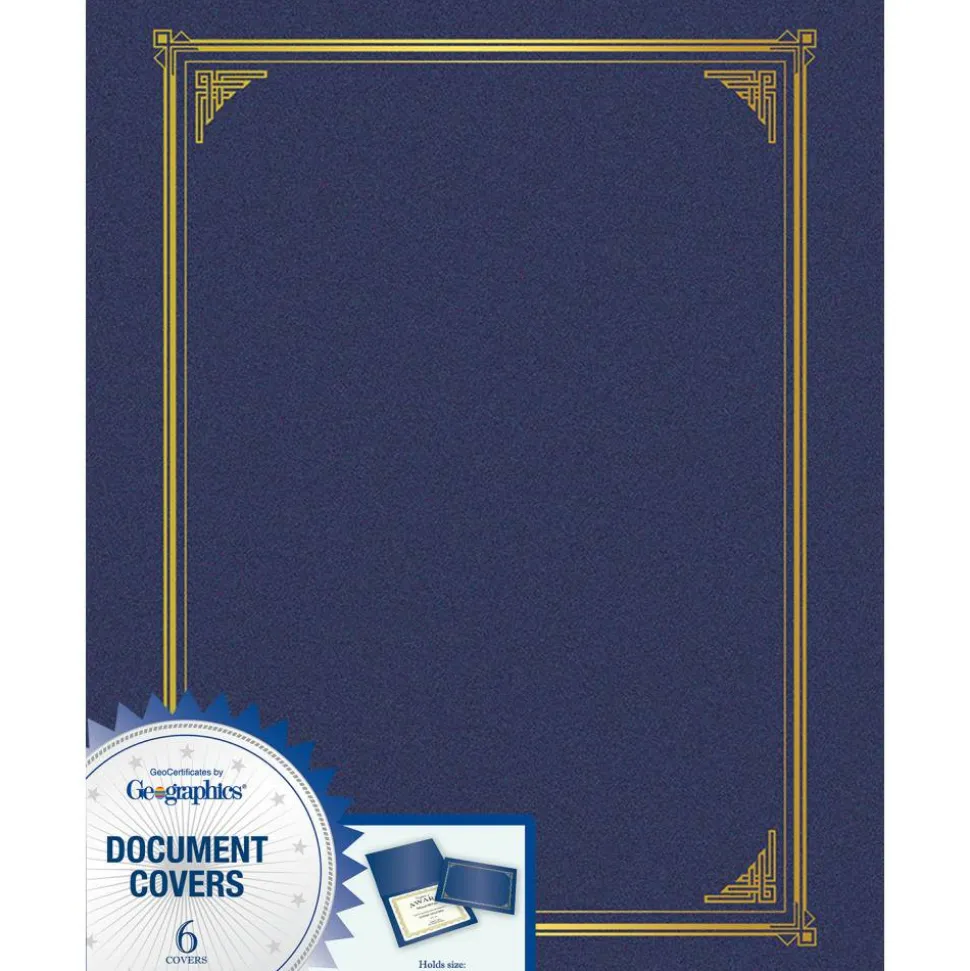 Geographics Award Certificate Gold Design Covers, Letter Size (8 1/2" x 11"), 30% Recycled, Metallic Blue, Pack Of 6