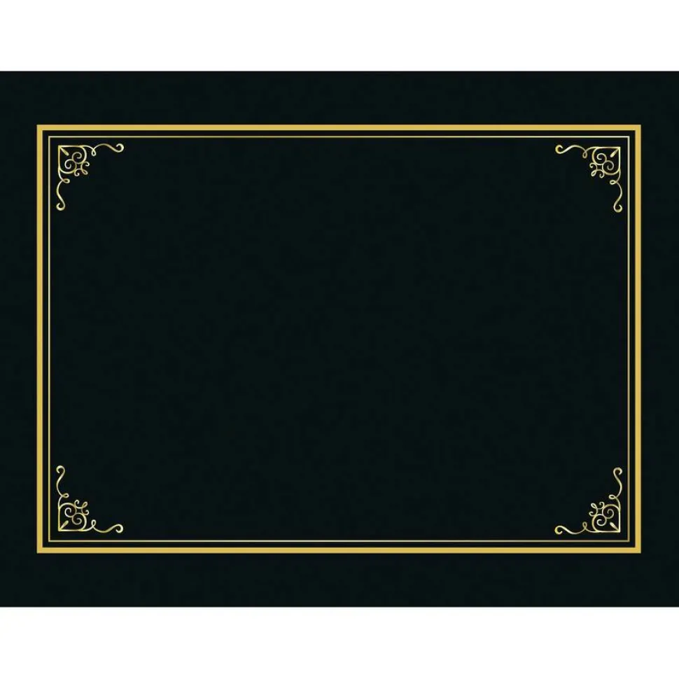 Geographics Certificate/Document Cover, 9.75" x 12.5", Black With Gold Foil, 5/Pack