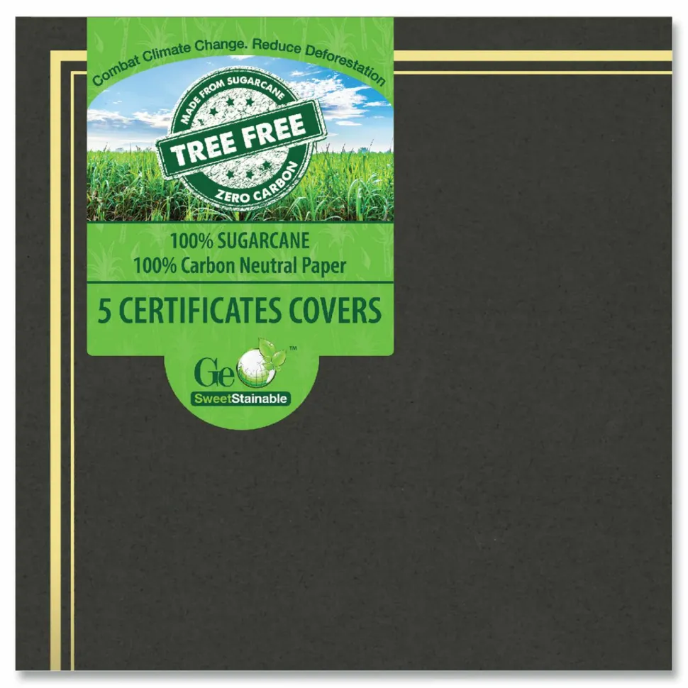 Geographics Certificate/Document Cover, 9.75" x 12.5", Black With Gold Foil, 5/Pack