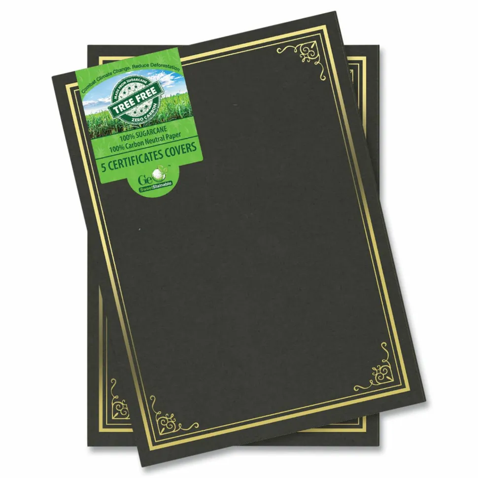 Geographics Certificate/Document Cover, 9.75" x 12.5", Black With Gold Foil, 5/Pack