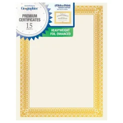 Geographics Foil Certificates, 8-1/2" x 11", Rome Gold, Pack Of 15