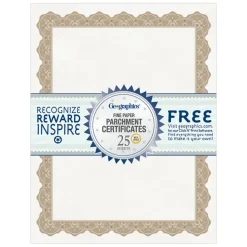 Geographics Parchment Certificates, 8-1/2" x 11", Optima Gold, Pack Of 25