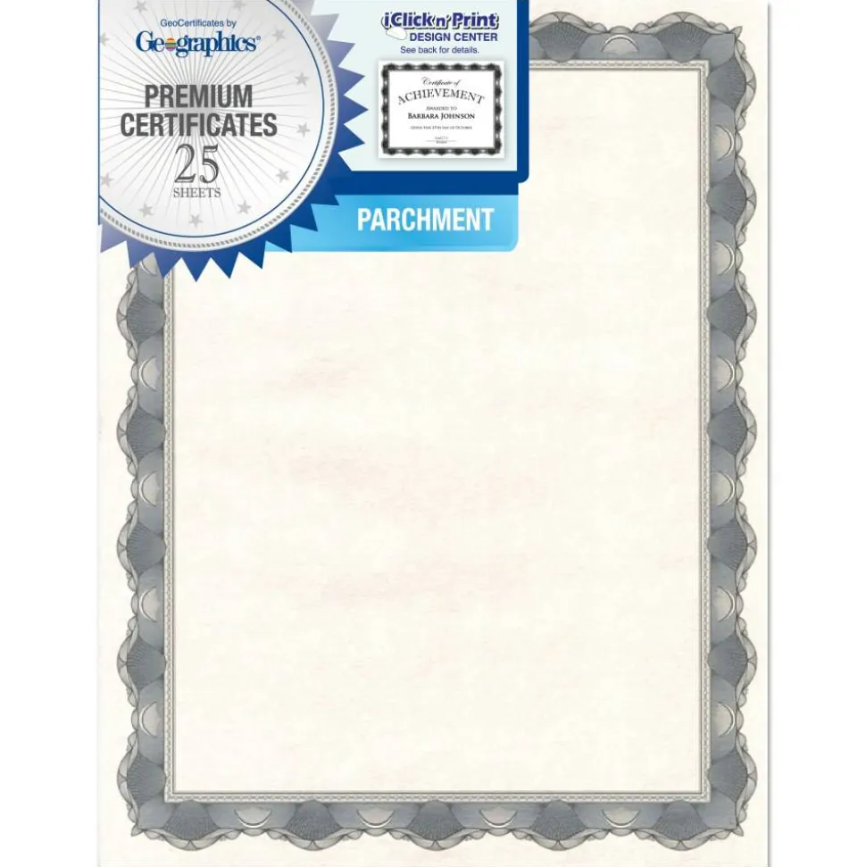 Geographics Parchment Certificates, 8 1/2" x 11", Crown Silver, Pack Of 25