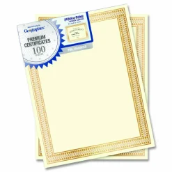 Geographics Traditional Award Certificates - 24 lb Basis Weight - 8.5" Width - Laser, Inkjet Compatible - Gold - 100 / Pack