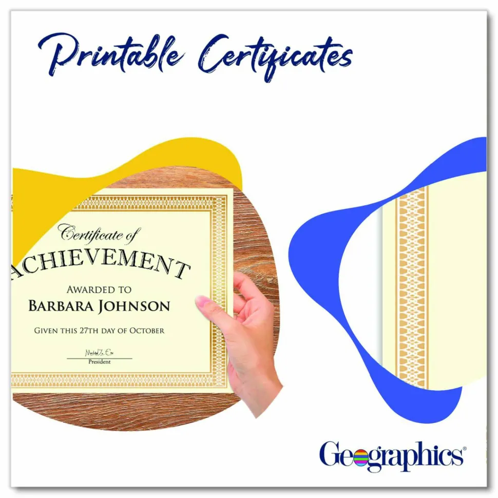 Geographics Traditional Award Certificates - 24 lb Basis Weight - 8.5" Width - Laser, Inkjet Compatible - Gold - 100 / Pack