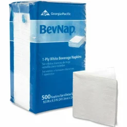 Georgia-Pacific BevNap 1-Ply Beverage Napkins, 9 1/2" x 9 1/2", White, 500 Napkins Per Pack, Carton Of 4000