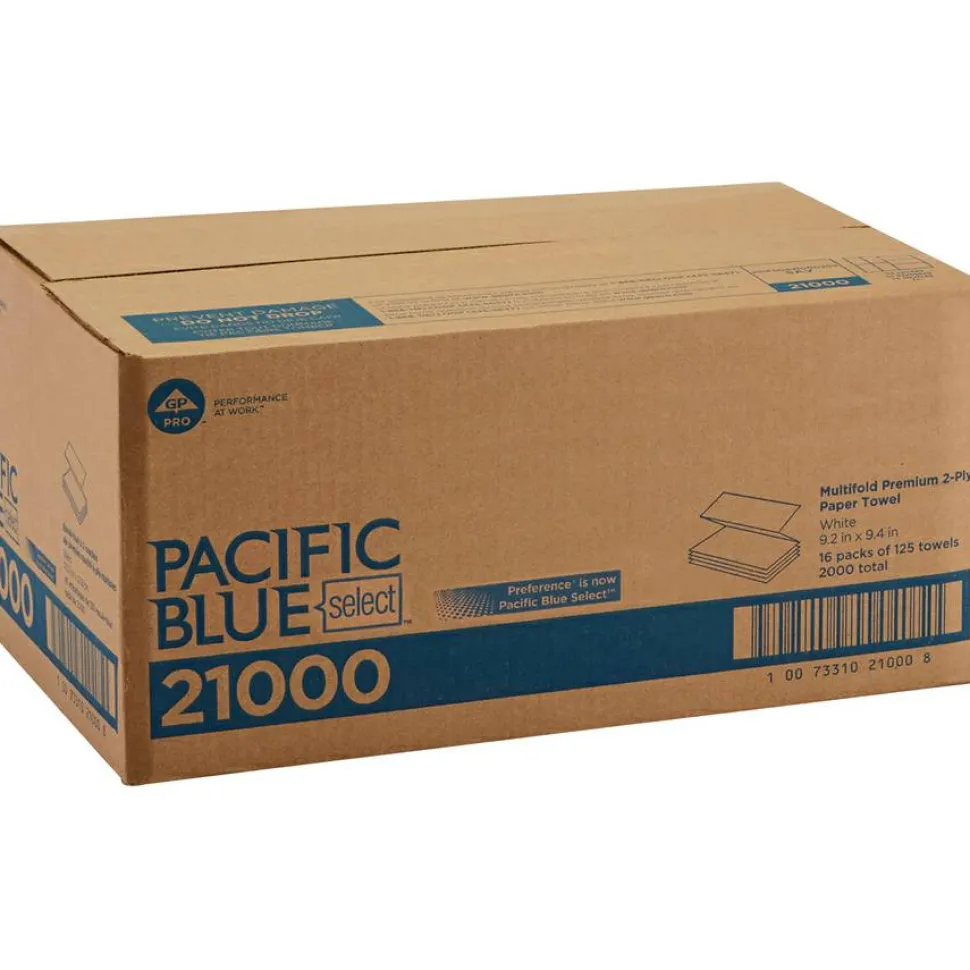 Georgia Pacific Professional Pacific Blue Select Multi-Fold 2-Ply Paper Towel, 9.2 x 9.4, White, 125/Pack, 16 Packs/Carton