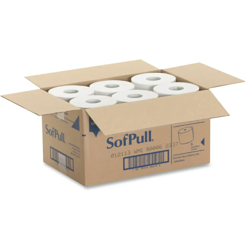 Georgia Pacific Professional SofPull Hardwound Paper Towel Roll, Nonperforated, 1-Ply, 9" x 400 ft, White, 6 Rolls/Carton