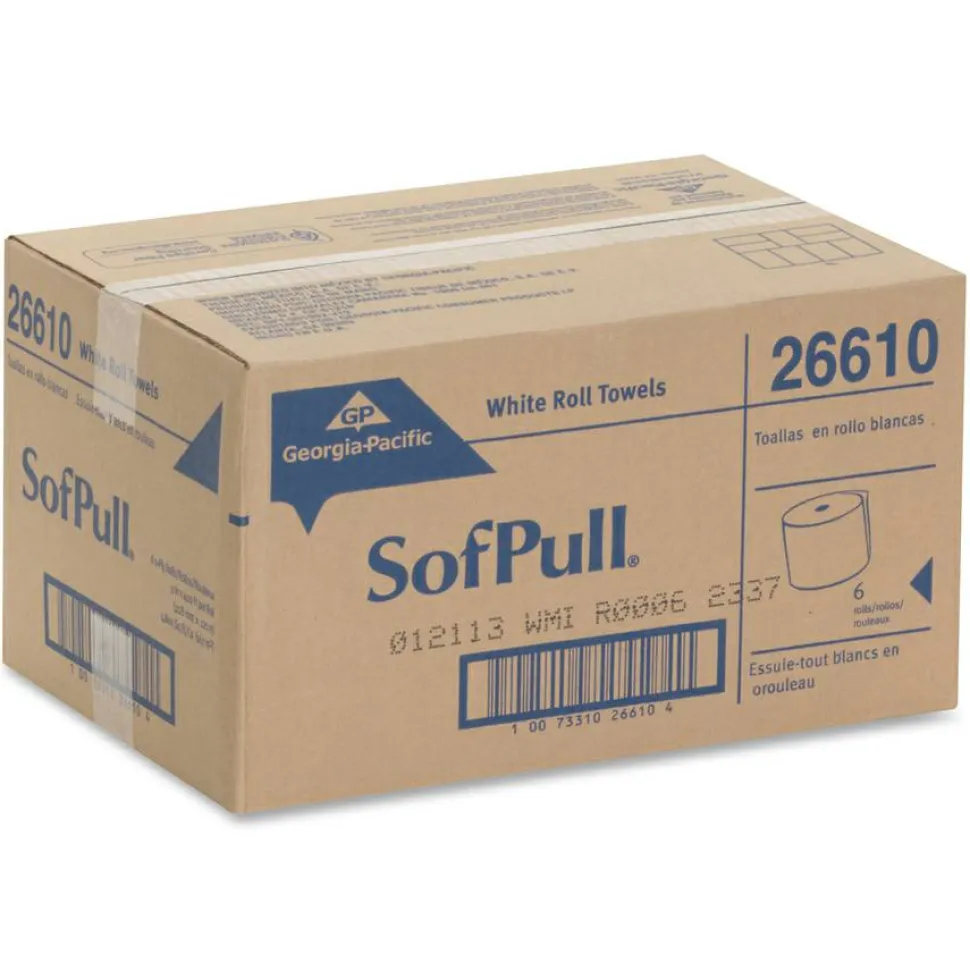 Georgia Pacific Professional SofPull Hardwound Paper Towel Roll, Nonperforated, 1-Ply, 9" x 400 ft, White, 6 Rolls/Carton