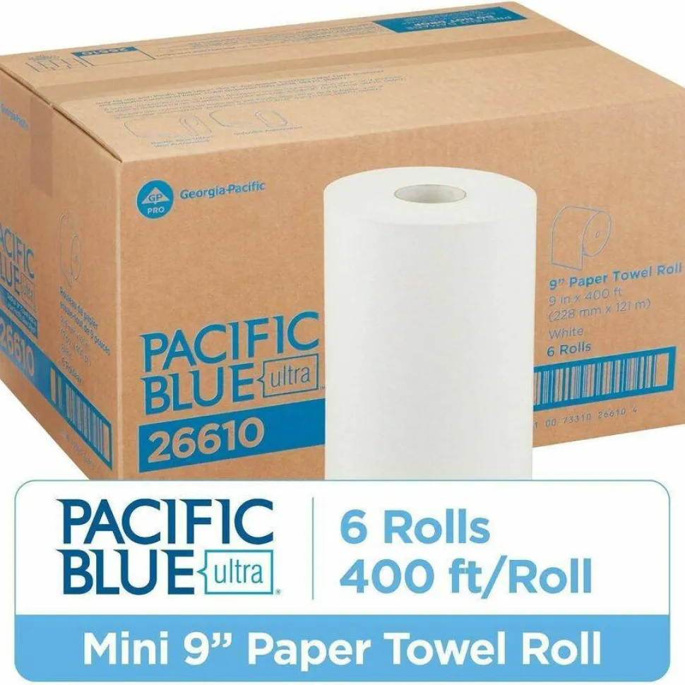 Georgia Pacific Professional SofPull Hardwound Paper Towel Roll, Nonperforated, 1-Ply, 9" x 400 ft, White, 6 Rolls/Carton