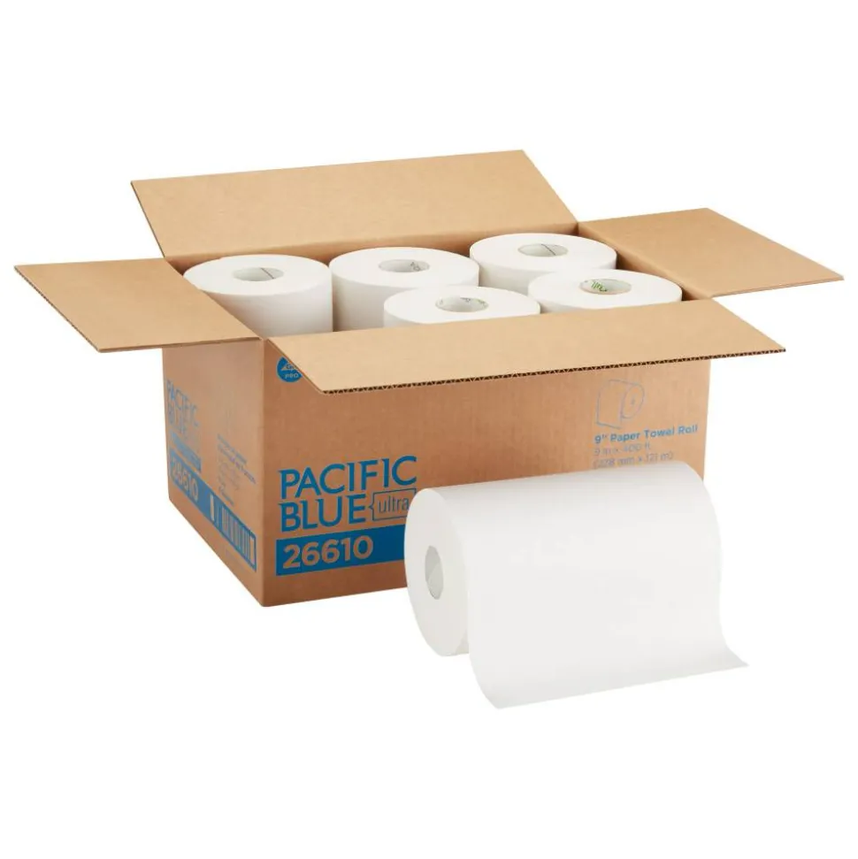 Georgia Pacific Professional SofPull Hardwound Paper Towel Roll, Nonperforated, 1-Ply, 9" x 400 ft, White, 6 Rolls/Carton