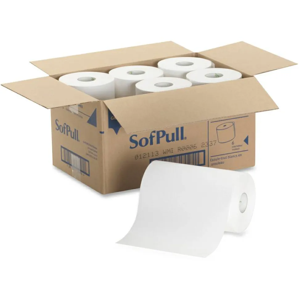 Georgia Pacific Professional SofPull Hardwound Paper Towel Roll, Nonperforated, 1-Ply, 9" x 400 ft, White, 6 Rolls/Carton