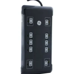GE UltraPro 12 Outlet Surge Protector with 2 USB Tether, 8 ft Long Cord, 4320 Joules, Outlet Safety Covers, Black, 11824