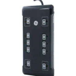 GE UltraPro 12 Outlet Surge Protector with 2 USB Tether, 8 ft Long Cord, 4320 Joules, Outlet Safety Covers, Black, 11824