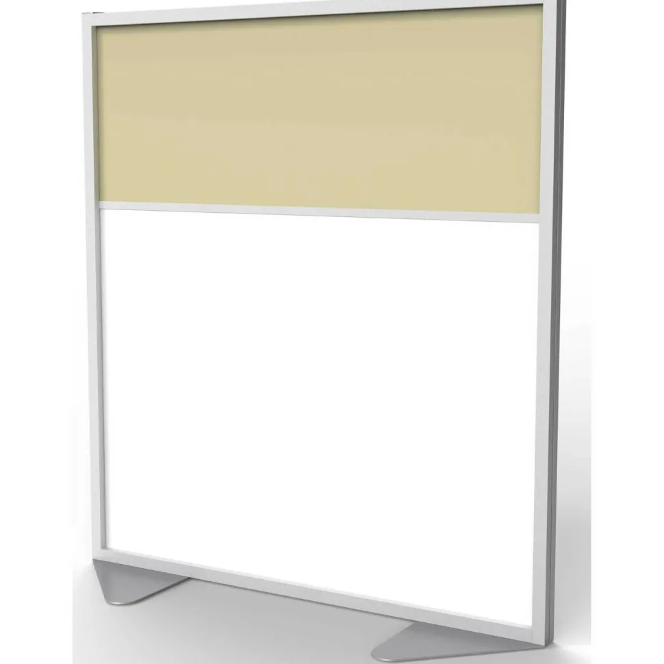Ghent Floor Partition with Aluminum Frame and 2 Split Panel Infill, 48.06 x 2.04 x 53.86, White/Carmel