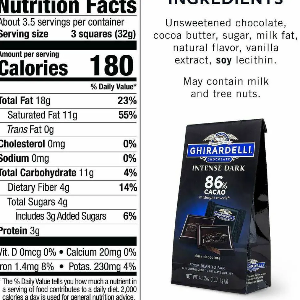Ghirardelli Intense Dark Midnight Reverie 86% Cacao Singles Bag, 4.12 oz Packs, 3 Count
