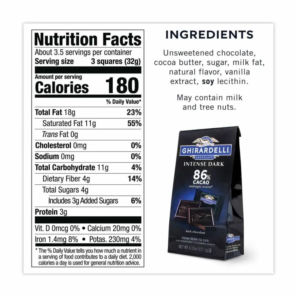 Ghirardelli Intense Dark Midnight Reverie 86% Cacao Singles Bag, 4.12 oz Packs, 3 Count