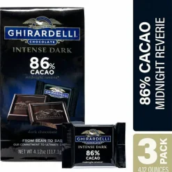 Ghirardelli Intense Dark Midnight Reverie 86% Cacao Singles Bag, 4.12 oz Packs, 3 Count