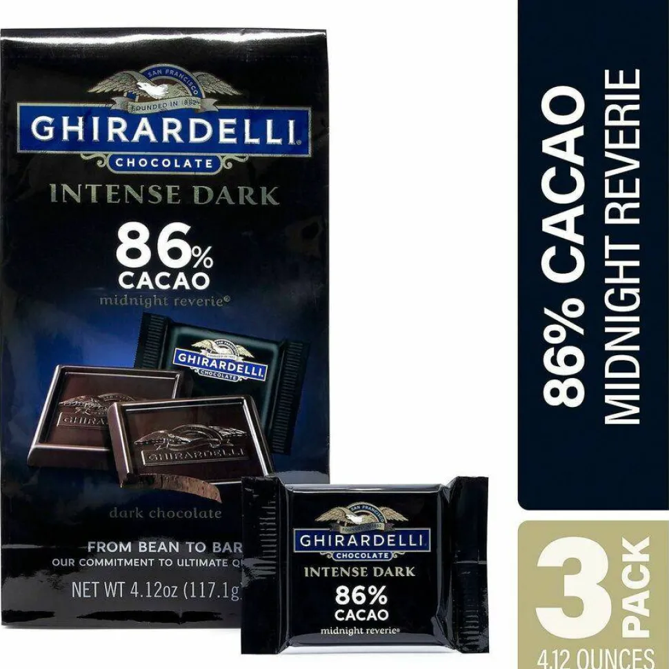Ghirardelli Intense Dark Midnight Reverie 86% Cacao Singles Bag, 4.12 oz Packs, 3 Count