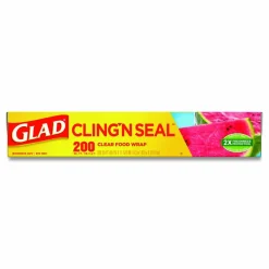 Glad Cling'N Seal Plastic Food Wrap, 200 sq ft, 12 Rolls/Carton
