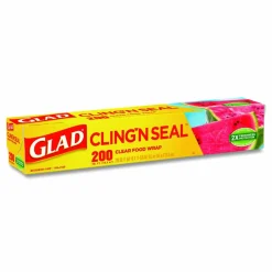 Glad Cling'N Seal Plastic Food Wrap, 200 sq ft, 12 Rolls/Carton