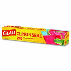 Glad Cling'N Seal Plastic Food Wrap, 200 sq ft, 12 Rolls/Carton