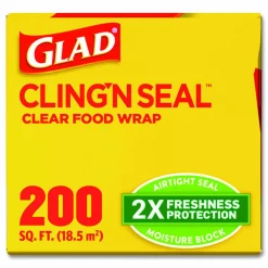 Glad Cling'N Seal Plastic Food Wrap, 200 sq ft, 12 Rolls/Carton