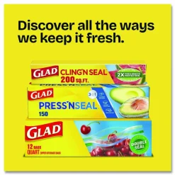 Glad Zipper Food Storage Plastic Sandwich Bags, 6.63 x 5.88, Clear, 50 Bags/Box, 12 Boxes/Carton
