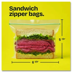 Glad Zipper Food Storage Plastic Sandwich Bags, 6.63 x 5.88, Clear, 50 Bags/Box, 12 Boxes/Carton