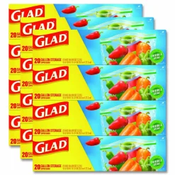 Glad Zipper Food Storage Plastic Bags, Gallon Size, 10.75 x 10.19, Clear, 20 Bags/Box, 12 Boxes/Carton