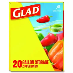 Glad Zipper Food Storage Plastic Bags, Gallon Size, 10.75 x 10.19, Clear, 20 Bags/Box, 12 Boxes/Carton