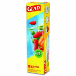 Glad Zipper Food Storage Plastic Bags, Gallon Size, 10.75 x 10.19, Clear, 20 Bags/Box, 12 Boxes/Carton