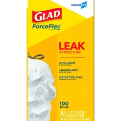 Glad CloroxPro ForceFlex Tall Kitchen Drawstring Trash Bags, 13 gal, 24 x 27.38, Gray, 100/Box