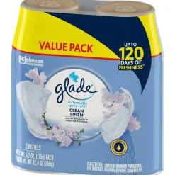 Glade Automatic Spray Refills, Clean Linen Scent, 12.4 fl oz, Pack Of 2 Refills
