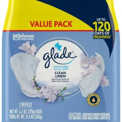 Glade Automatic Spray Refills, Clean Linen Scent, 12.4 fl oz, Pack Of 2 Refills