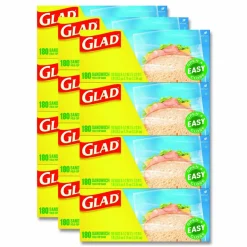 Glad Fold Top Food Storage Plastic Sandwich Bags, 6.5 x 5.5, Clear, 180 Bags/Box, 12 Boxes/Carton