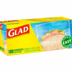 Glad Fold Top Food Storage Plastic Sandwich Bags, 6.5 x 5.5, Clear, 180 Bags/Box, 12 Boxes/Carton
