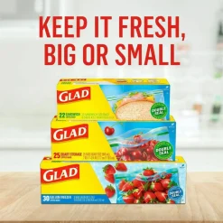 Glad Fold Top Food Storage Plastic Sandwich Bags, 6.5 x 5.5, Clear, 180 Bags/Box, 12 Boxes/Carton
