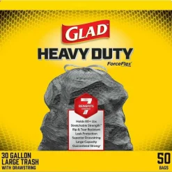 Glad ForceFlexPlus Drawstring Large Trash Bags, Large Size, 30 gal, 0.90 mil (23 Micron) Thickness, 50 Count - 78997