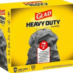 Glad ForceFlexPlus Drawstring Large Trash Bags, Large Size, 30 gal, 0.90 mil (23 Micron) Thickness, 50 Count - 78997