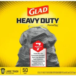Glad ForceFlexPlus Drawstring Large Trash Bags, Large Size, 30 gal, 0.90 mil (23 Micron) Thickness, 50 Count - 78997