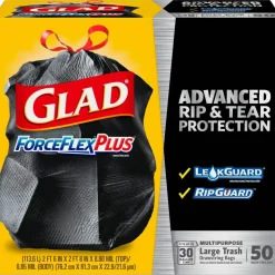 Glad ForceFlexPlus Drawstring Large Trash Bags, Large Size, 30 gal, 0.90 mil (23 Micron) Thickness, 50 Count - 78997