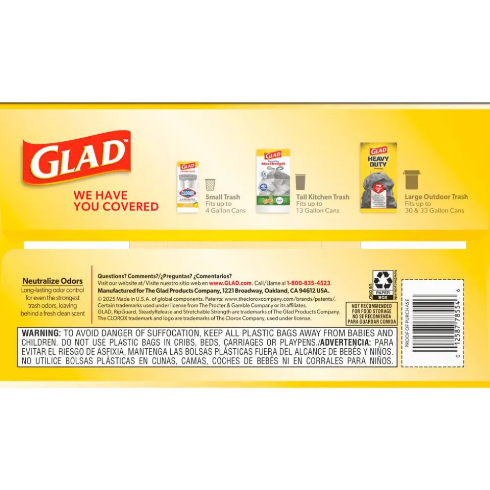 Glad ForceFlex Tall Kitchen Drawstring Trash Bags, 0.72 mil, 13 Gallon, Gain Fresh Clean, 110 Count (78554)