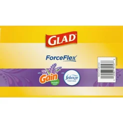 Glad ForceFlex Tall Kitchen Drawstring Trash Bags, 0.72 mil, 13 Gallon, Gain Lavender with Febreze Freshness, 110 Count