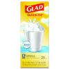 Glad OdorShield Quick-Tie Small Trash Bags, 0.5 mil, Tie-Flap, 4 gal, Febreze Fresh Clean Scent, 8 x 18, White, 26 Bags/Box, 6 Boxes/Carton