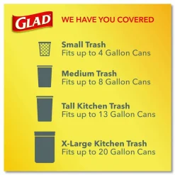 Glad OdorShield Quick-Tie Small Trash Bags, 0.5 mil, Tie-Flap, 4 gal, Febreze Fresh Clean Scent, 8 x 18, White, 26 Bags/Box, 6 Boxes/Carton