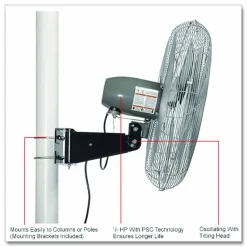 Global Industrial Deluxe Oscillating Fan, Pole or Column Mount, 24", 4,660 CFM, 1/2 hp